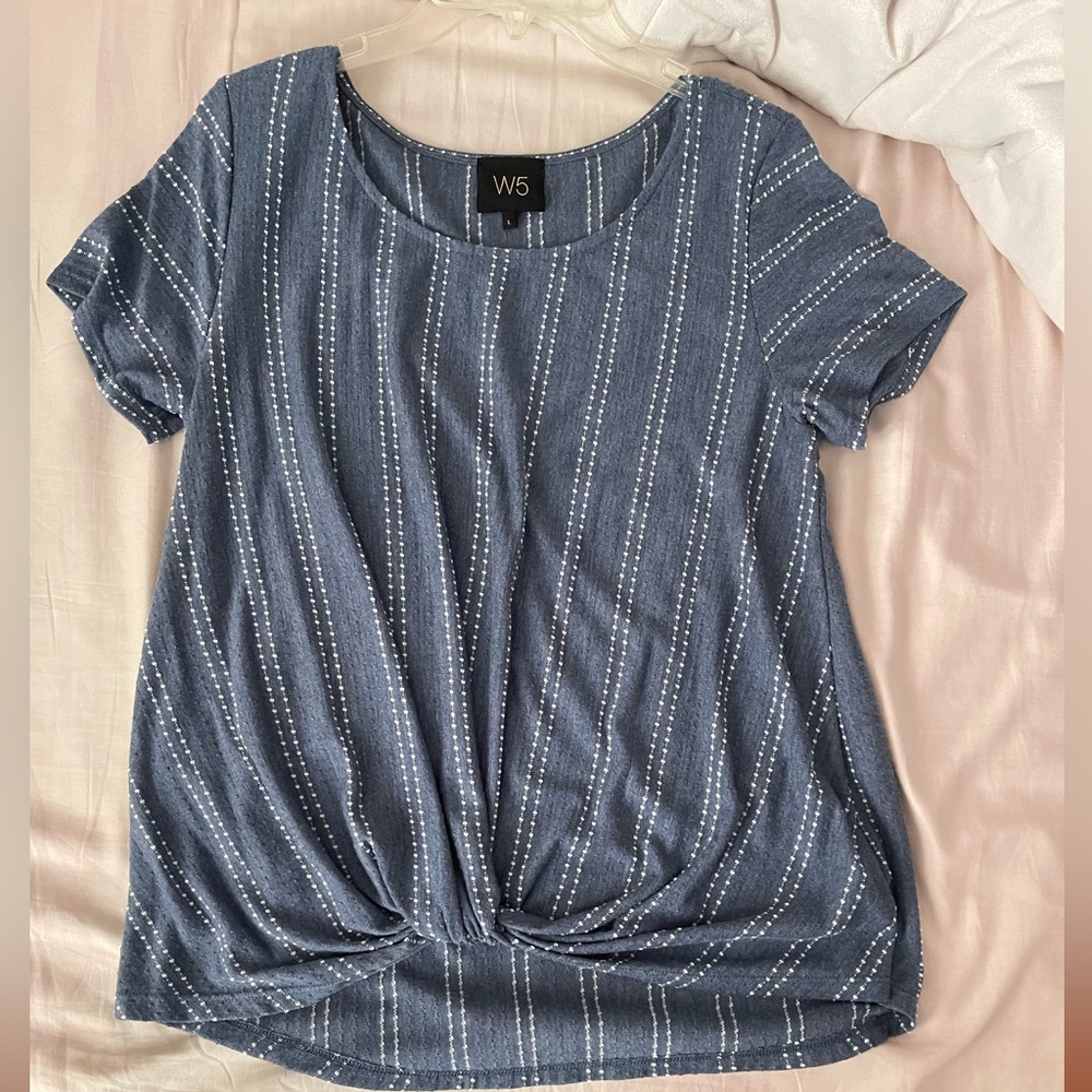 Blue and White Striped tie front top